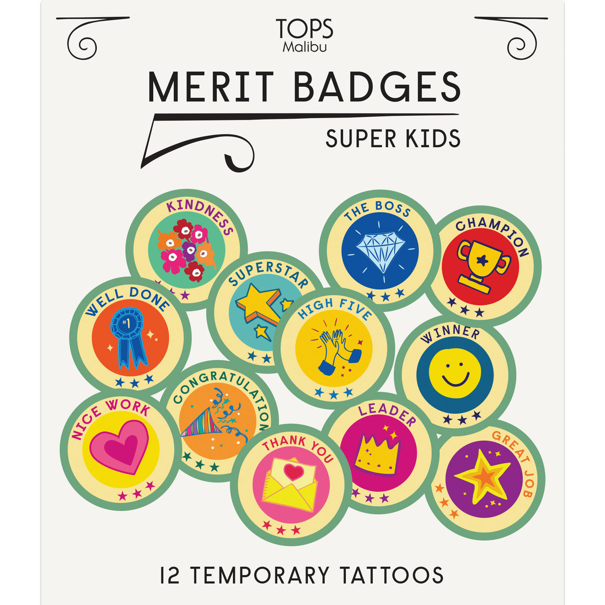 Super Kids Merit Badge Temporary Tattoos