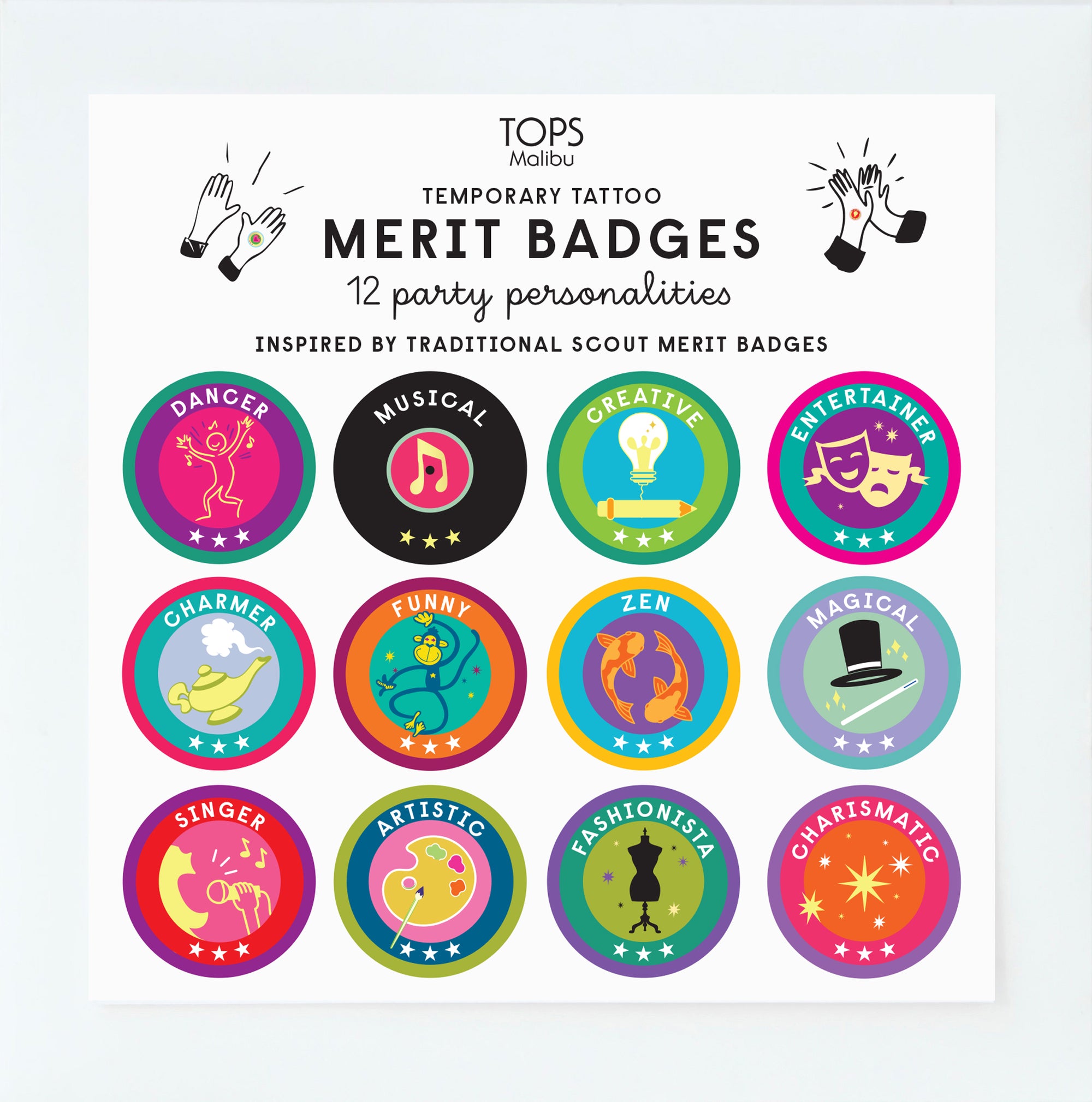 Party Personalities Merit Badge Temporary Tattoos