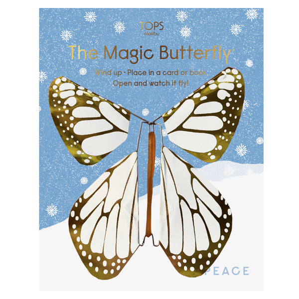 Flying Magic Butterfly™ Holiday Peace - White with Gold Metallic